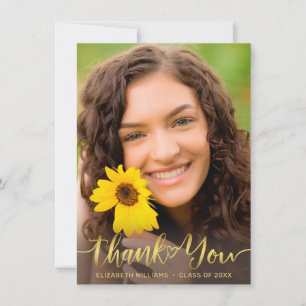 Rustic Solros Photo Guld Script Studenten Tack Kort