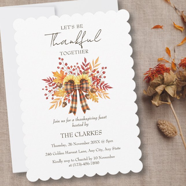 Rustic Solros & Play Thanksgiving Inbjudningar (Rustic Sunflower & Plaid Thanksgiving Invitation)
