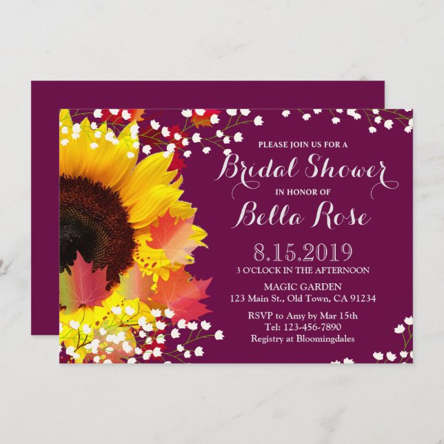 Rustic Solros Plum Inbjudningskort för möhippan (Fram/baksida)