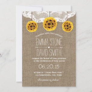 Rustic Solros Pomanders Snöre & Burlap Bröllop Inbjudningar