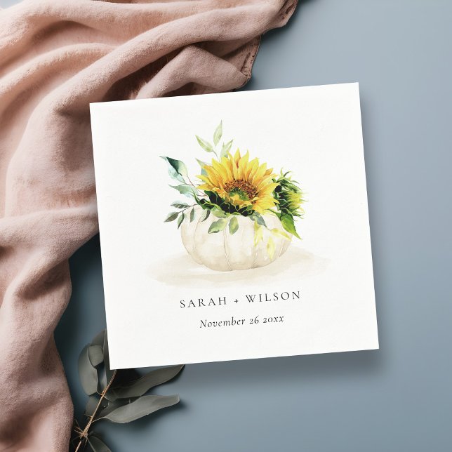 Rustic Solros Pumpkin Blommigt Watercolor Bröllop Pappersservett (Skapare uppladdad)