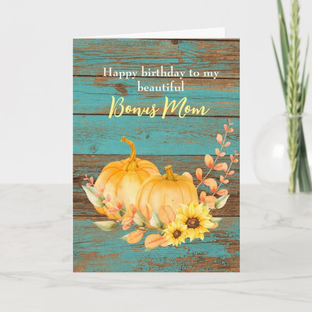 Rustic Solros Pumpkin Fall Birthday Bonus Mamma Kort (Framsida)