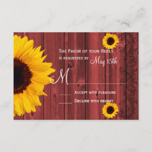 Rustic Solros Red Barn Wood-Bröllop OSA Kort
