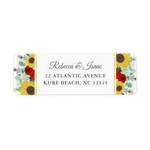 Rustic Solros Red Blommigt Bröllop Returadress Etikett