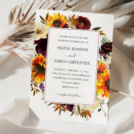 Rustic Solros Ro Burgundy Blommigt Fall Wedding Inbjudningar
