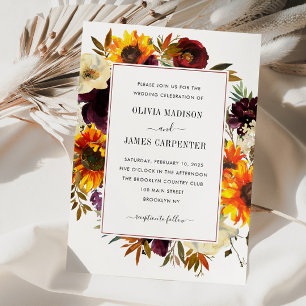 Rustic Solros Ro Burgundy Blommigt Fall Wedding Inbjudningar