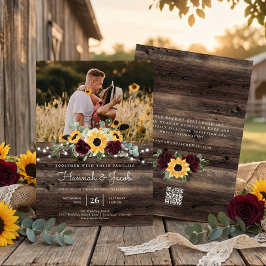 Rustic Solros Ro QR-kod OSA Bröllop Inbjudningar