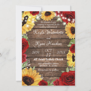 Rustic Solros Ro Wood Background Bröllop Inbjudningar
