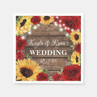 Rustic Solros Ro Wood Background Bröllop Pappersservett