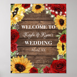 Rustic Solros Ro Wood Background Bröllop Poster