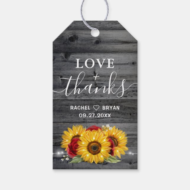 Rustic Solros Röd ros Tack Wedding Favor Presentetikett (Framsidan)