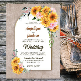 Rustic Solros Rosa ros Arch Bröllop Inbjudningar