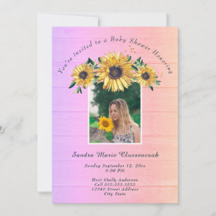 Rustic Solros Rosa Wood Girl Baby Shower Invita Inbjudningar