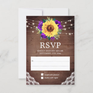Rustic Solros Snöre Lila Ro Fall Wedding OSA Kort