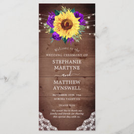 Rustic Solros Snöre Lila Ro Fall Wedding Program
