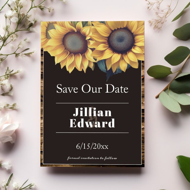 Rustic Solros Spara datumet Meddelande (Rustic Sunflower Save the Date)