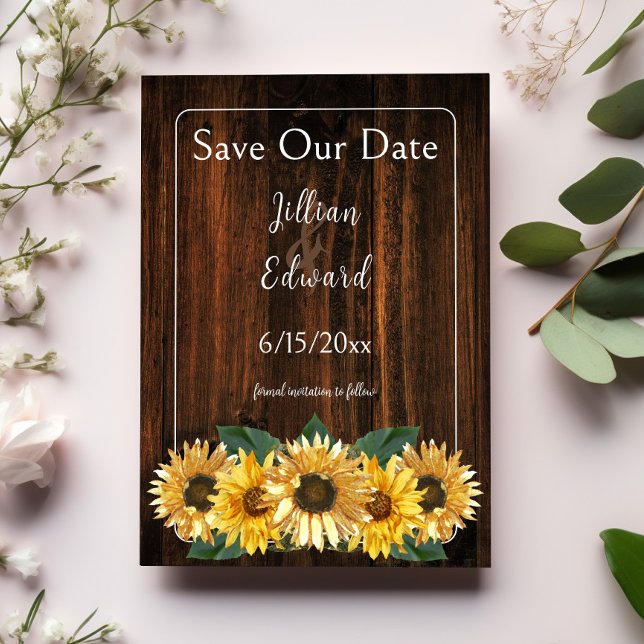Rustic Solros sparar datumet Meddelande (Rustic Sunflower Save the Date)