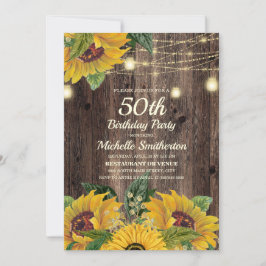 Rustic Solros String Ljus 50:e födelsedagen Inbjudningar