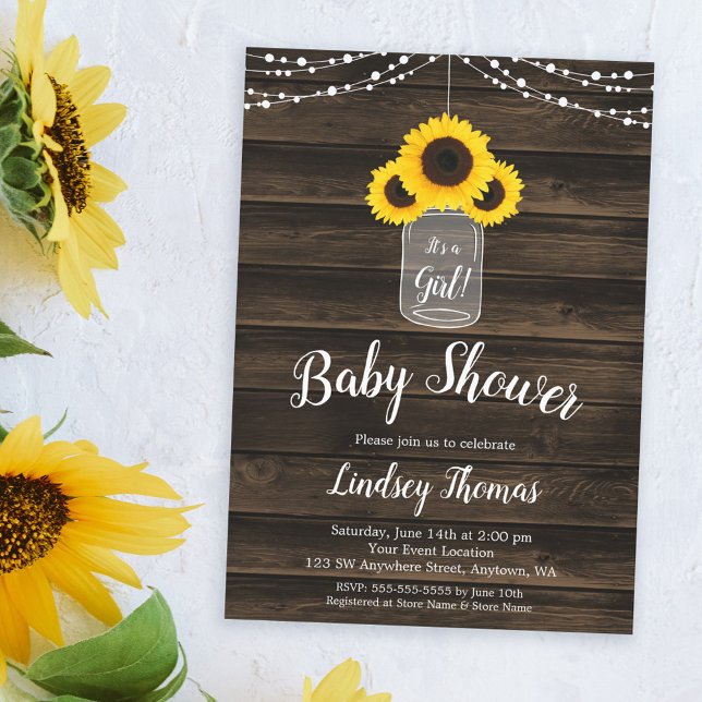 Rustic Solros String Ljus Baby Shower Inbjudningar (Skapare uppladdad)