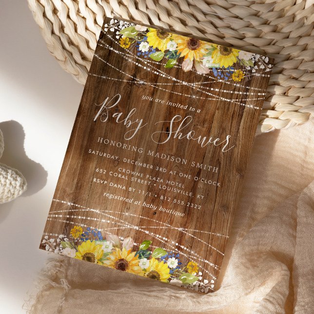 Rustic Solros String Ljus Baby Shower Inbjudningar (Skapare uppladdad)