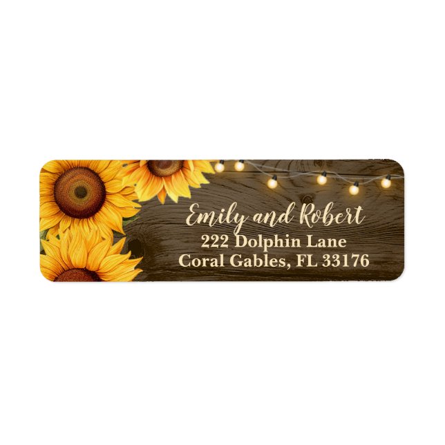 Rustic Solros String Ljus Bröllop Adress Returadress Etikett (Framsidan)