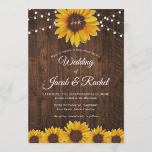 Rustic Solros String Ljus Bröllop Inbjudningar
