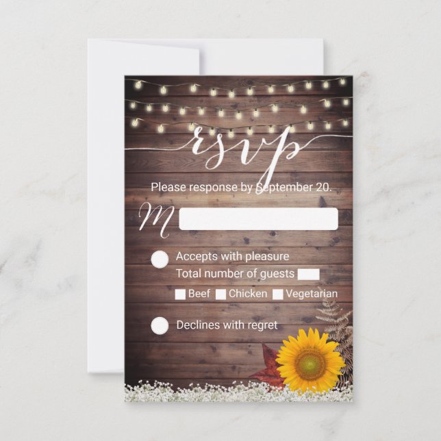 Rustic Solros String Ljus Fall Wedding OSA Kort (Framsida)