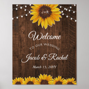 Rustic Solros String Ljus Välkommen Bröllop Poster