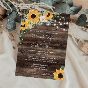Rustic Solros String Ljus Wood Bröllop Inbjudningar