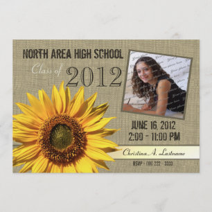 Rustic Solros Student Photo Inbjudningar