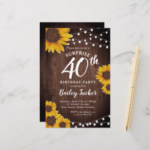 Rustic Solros Surprise 40:e födelsedagsinbjudan
