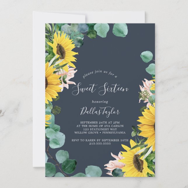 Rustic Solros | Sweet sixteen i flottan Inbjudningar (Framsida)