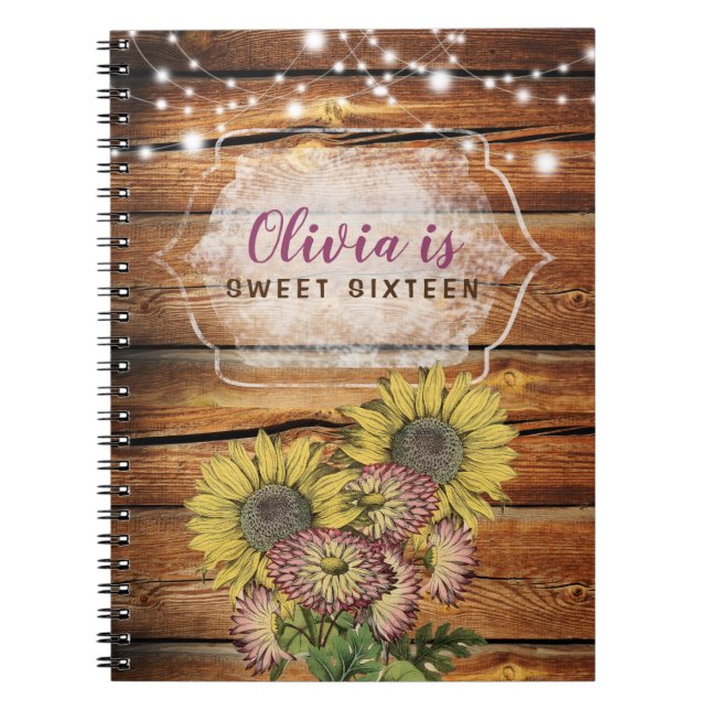 Rustic Solros Sweet sixteen Personlig Anteckningsbok (Framsidan)