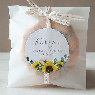 Rustic Solros Tack Wedding Favor Sticker Runt Klistermärke