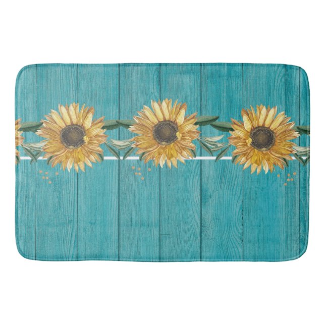 Rustic Solros Teal Blue Barn Wood land Badrumsmatta (Framsidan)