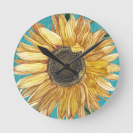 Rustic Solros Teal Blue Barn Wood Land Rund Klocka