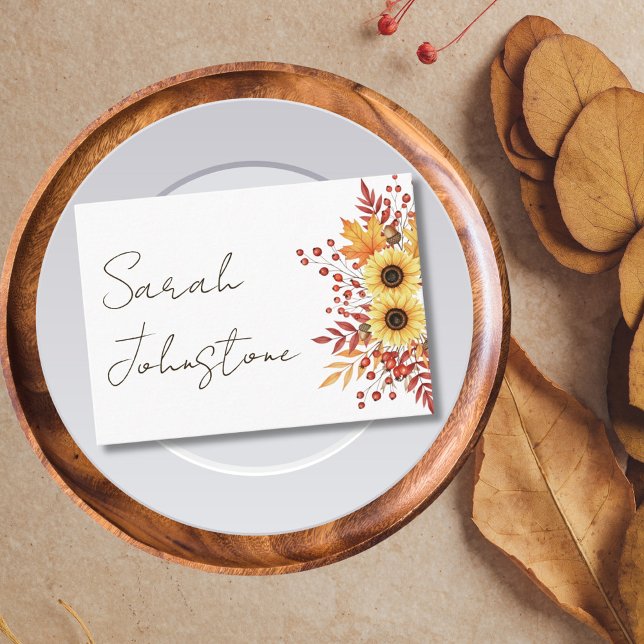 Rustic Solros Thanksgiving Monteringskort Placeringskort (Rustic Sunflower Thanksgiving Place Card)