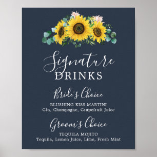 Rustic Solros   Tunga Namnteckning Drinks-tecken Poster
