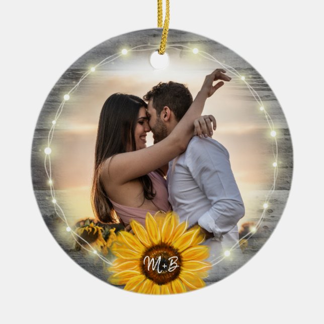 Rustic Solros vårt första julfoto Julgransprydnad Keramik (Framsidan)