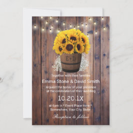 Rustic Solros Vin Barrel String Ljus Bröllop Inbjudningar