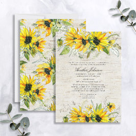 Rustic Solros Watercolor Blommigt Birch Funeral Inbjudningar