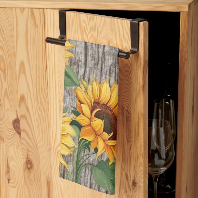 Rustic Solros & Weasted Grått Barnboard Kökshandduk (Thirds Fold)