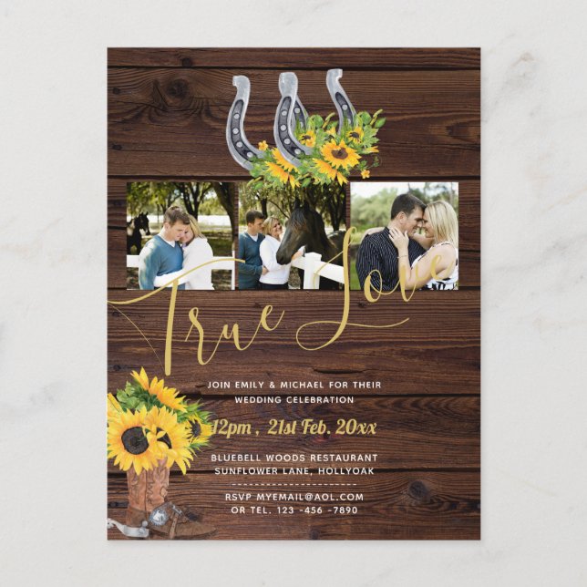 Rustic Solros Westerna Barn Horseshoes Photo Vykort (Framsida)