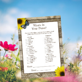 Rustic Solros What's in your Purse Baby Shower Inbjudningar
