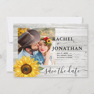 Rustic Solros White Wood Photo Bröllop Spara Datumet