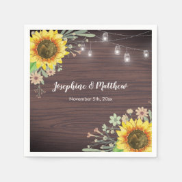 Rustic Solros Wood Burk Ljus Bröllop Pappersservett