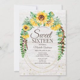 Rustic Solros Wood Ljus Sweet sixteen Inbjudningar