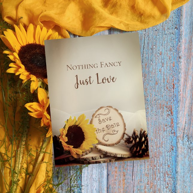 Rustic Solros Woodland Bröllop spara datum Meddelande Vykort (Skapare uppladdad)