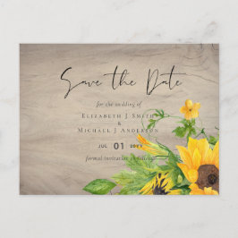 Rustic Solros Woodland Bröllop spara datum Vykort