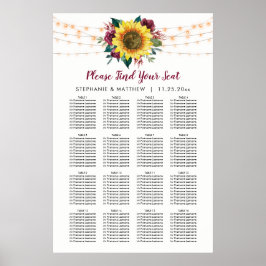 Rustic Solrosdiagram Bröllop Bord Poster